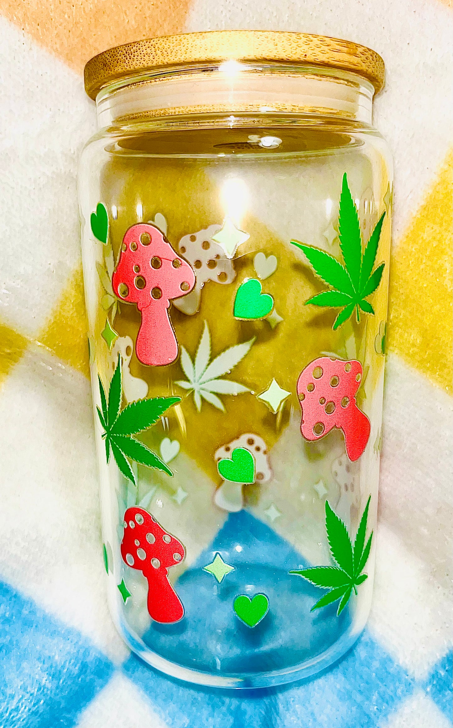 Pink mushrooms and weed plants