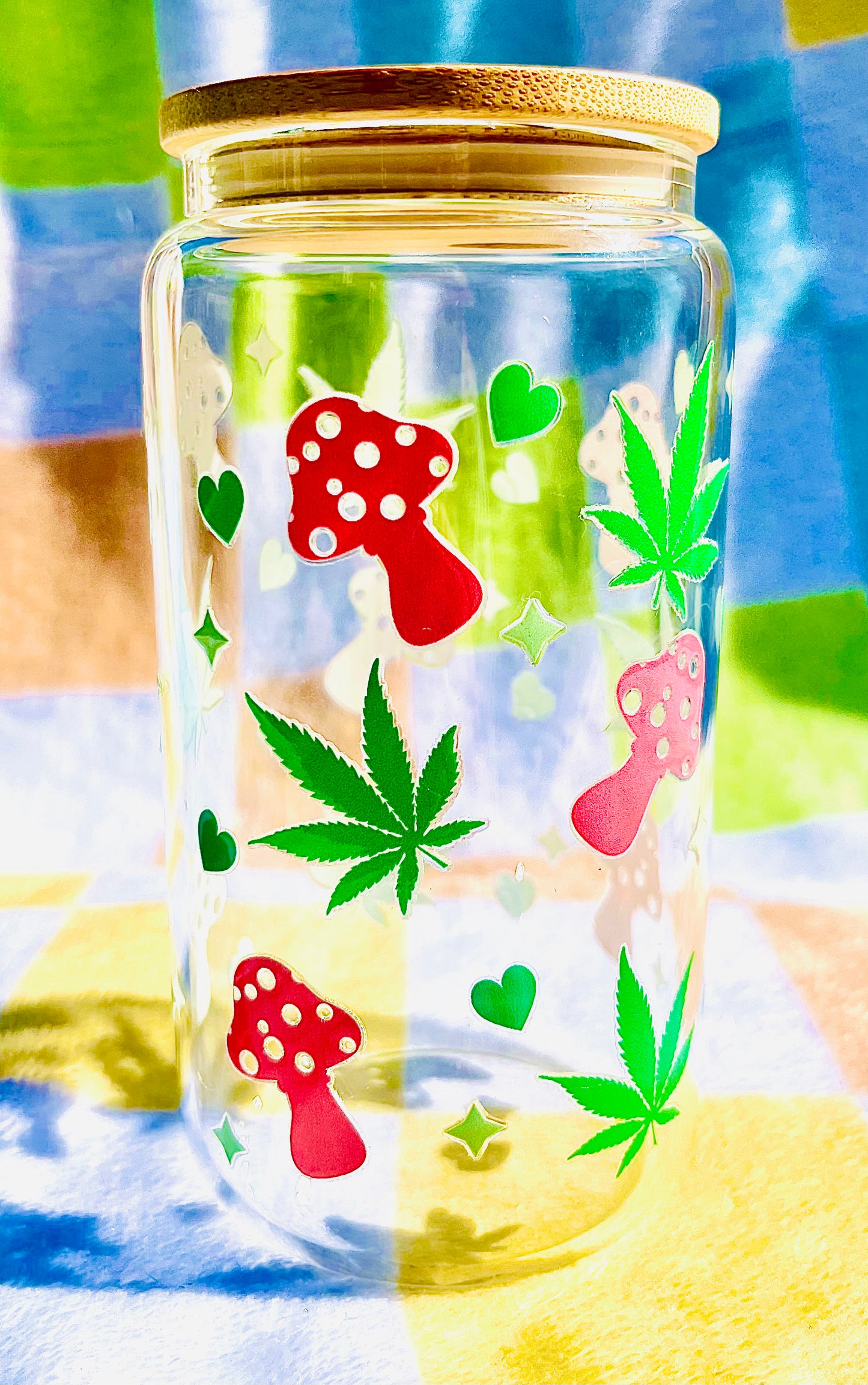 Pink mushrooms and weed plants